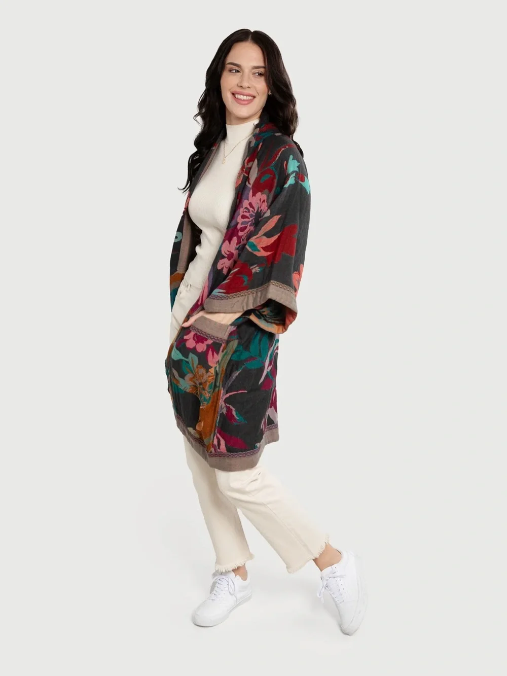 NWT SAACHI Floral Cotton Kimono Duster Jacket - Picture 2 of 3